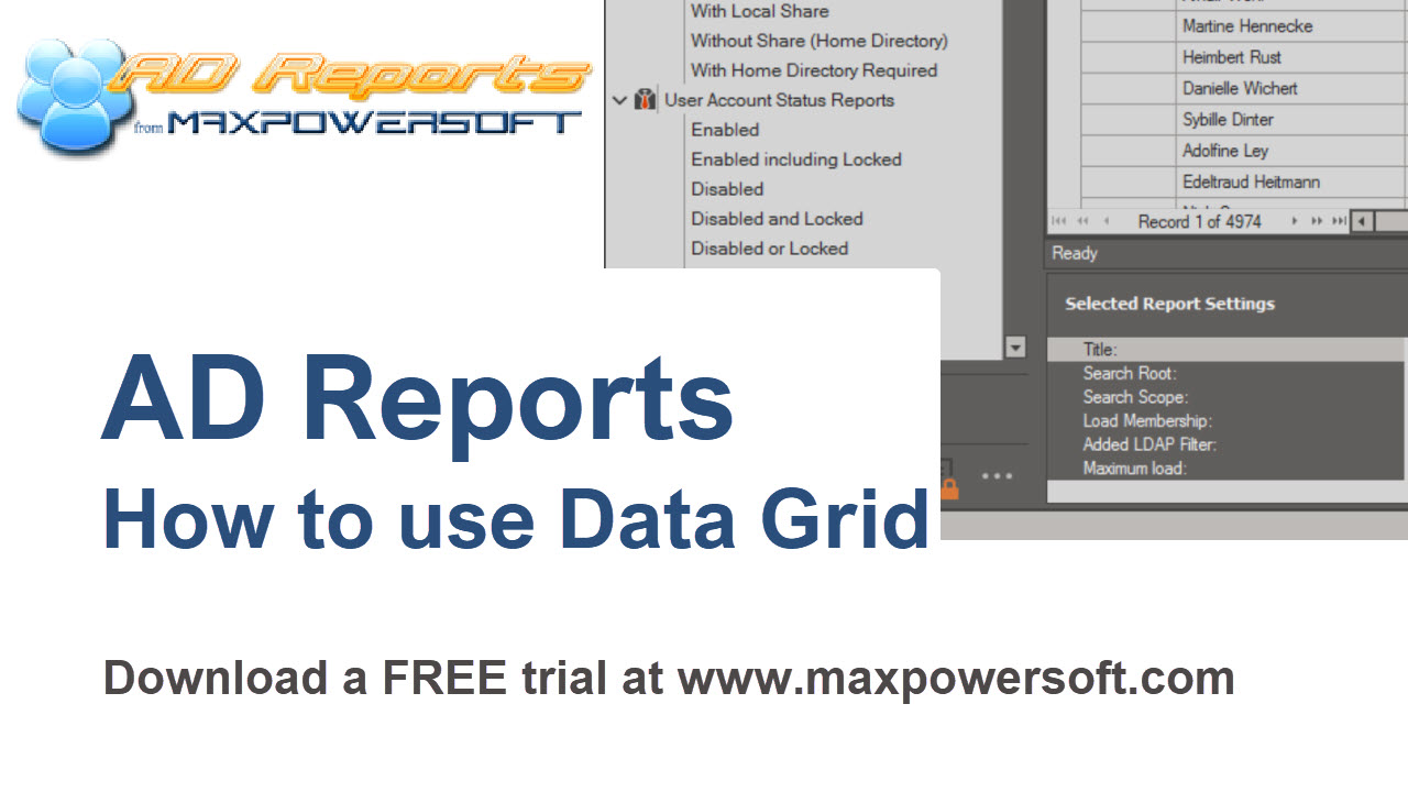 How to use AD Reports Data Grid