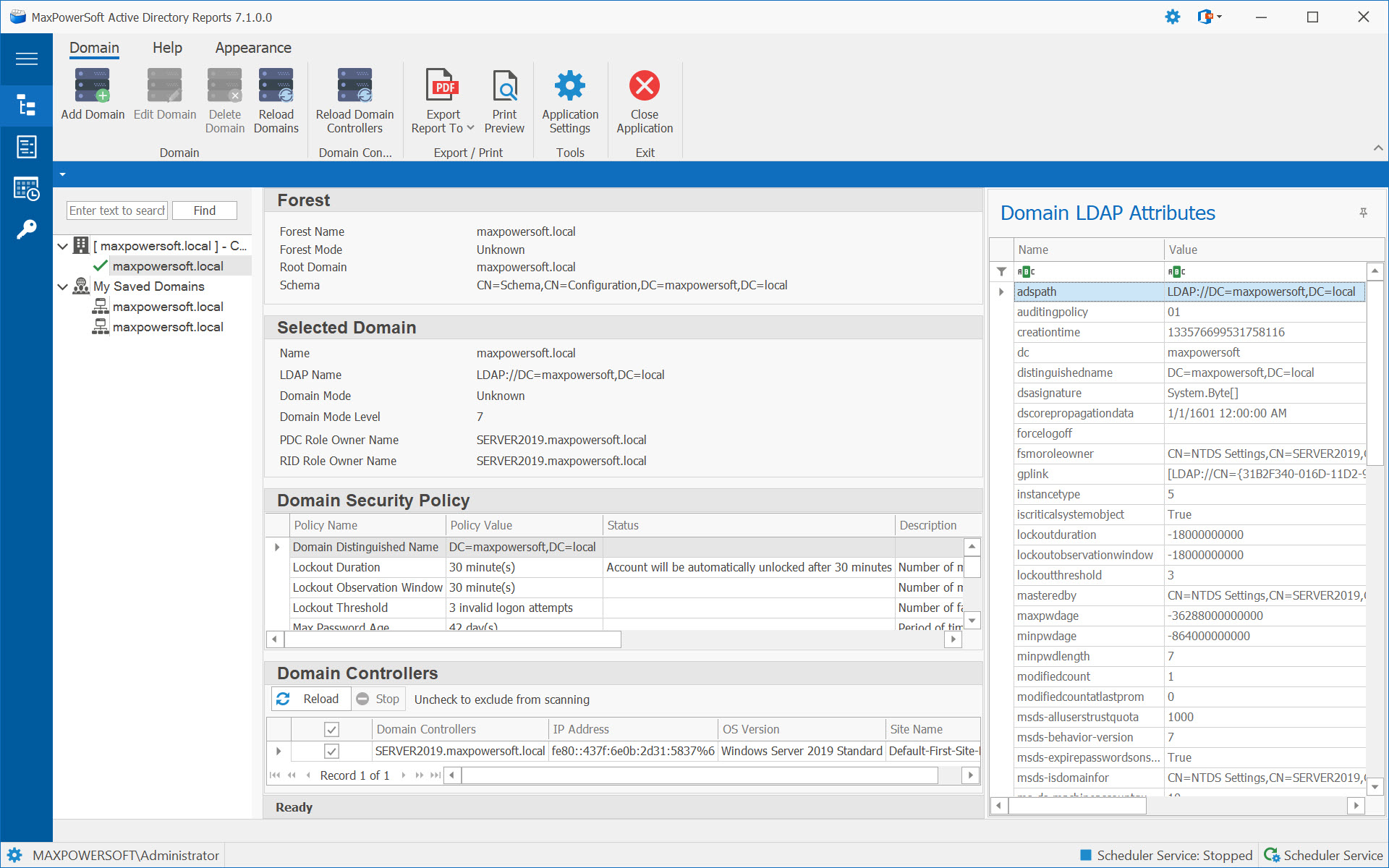 AD Reports Forest, Domain and Domain Controllers Information