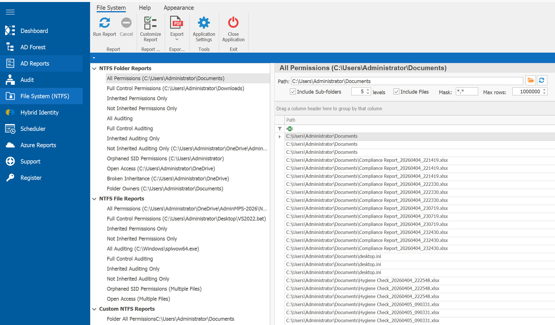 AD Reports File System NTFS Reports