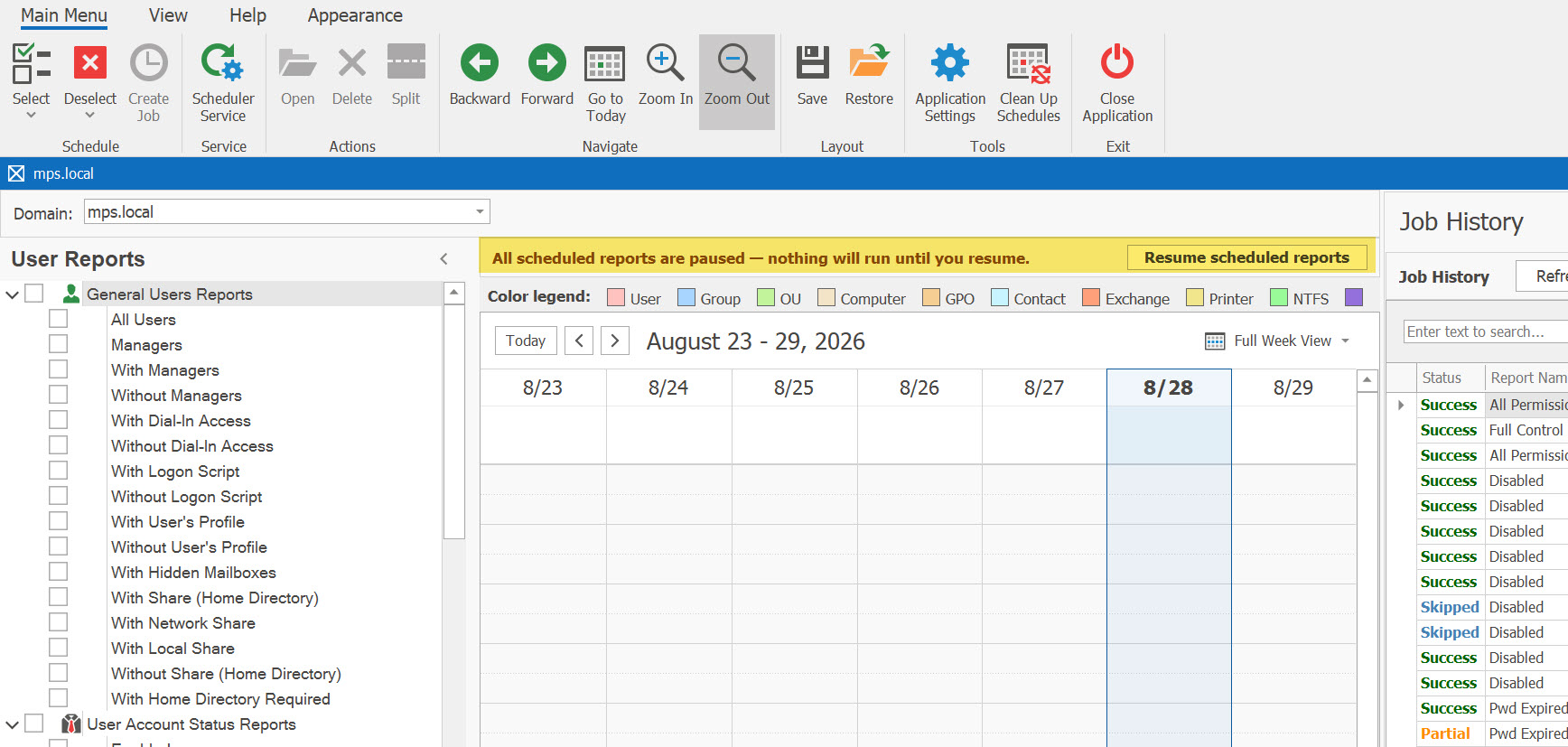 AD Reports Scheduler Pause and Control