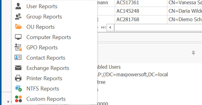 AD Reports Predefined Reports