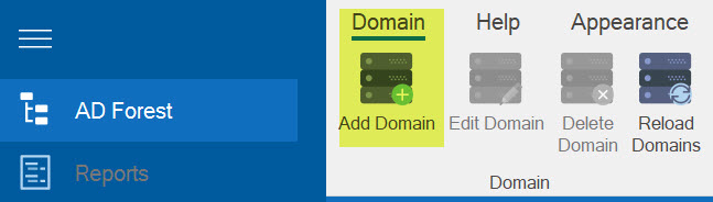 AD Reports Select Add Domain to the tree 