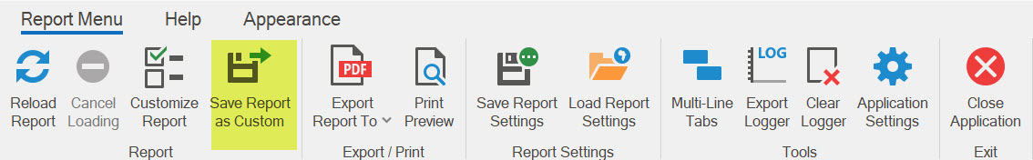 AD Reports save a report as custom toolbar