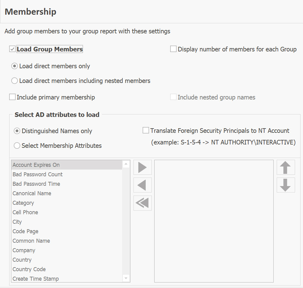 Group Members select attributes settings