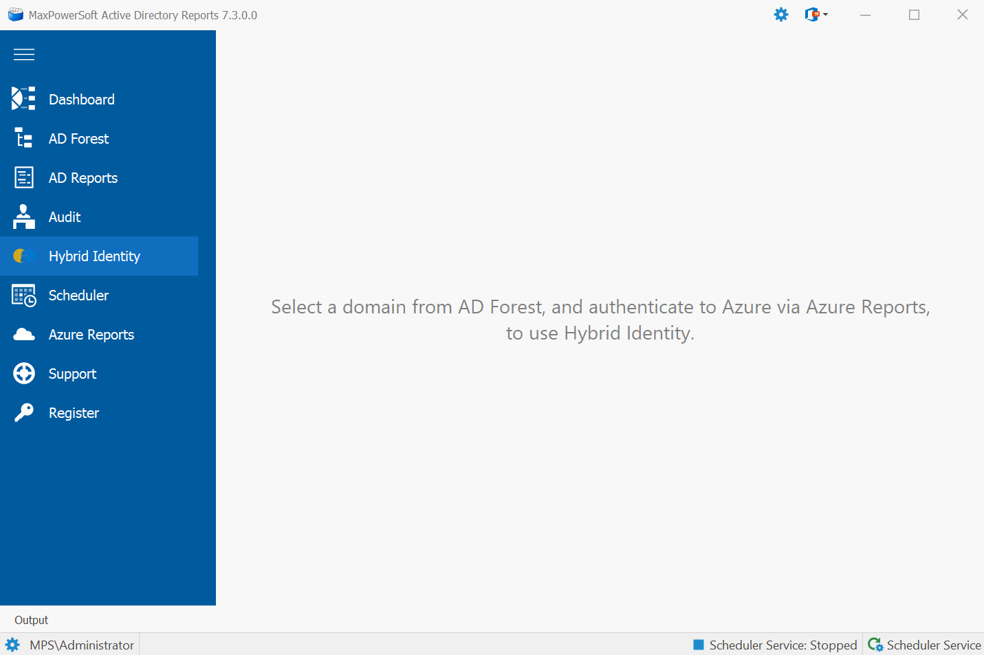 AD Reports Hybrid Identity empty state and connection prompts