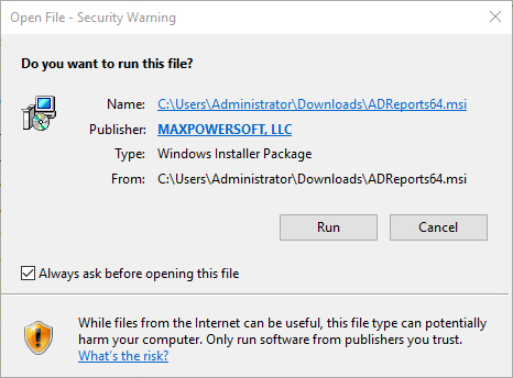 AD Reports Install Open File