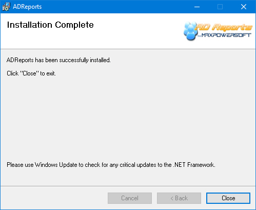 AD Reports Installation Complete
