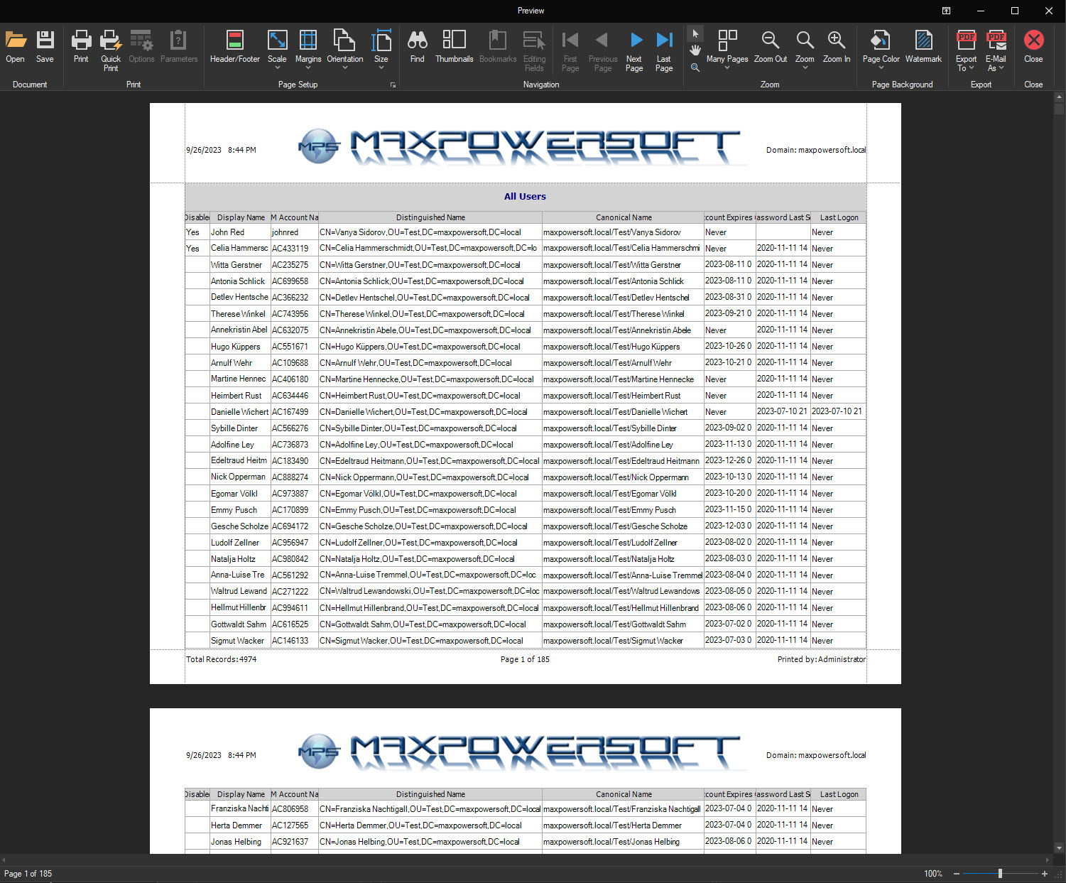 AD Reports select s domain