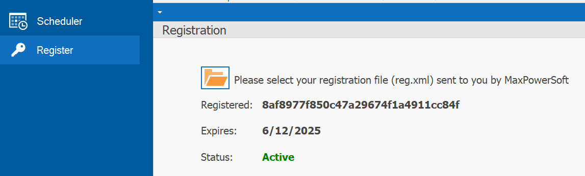 AD Reports Registration dialog