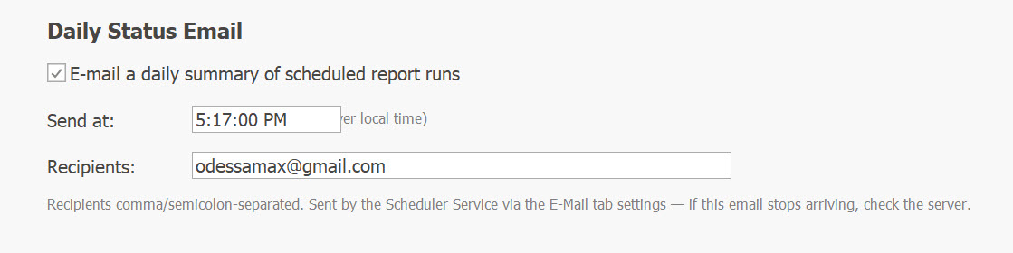 AD Reports Settings Scheduler daily status email configuration