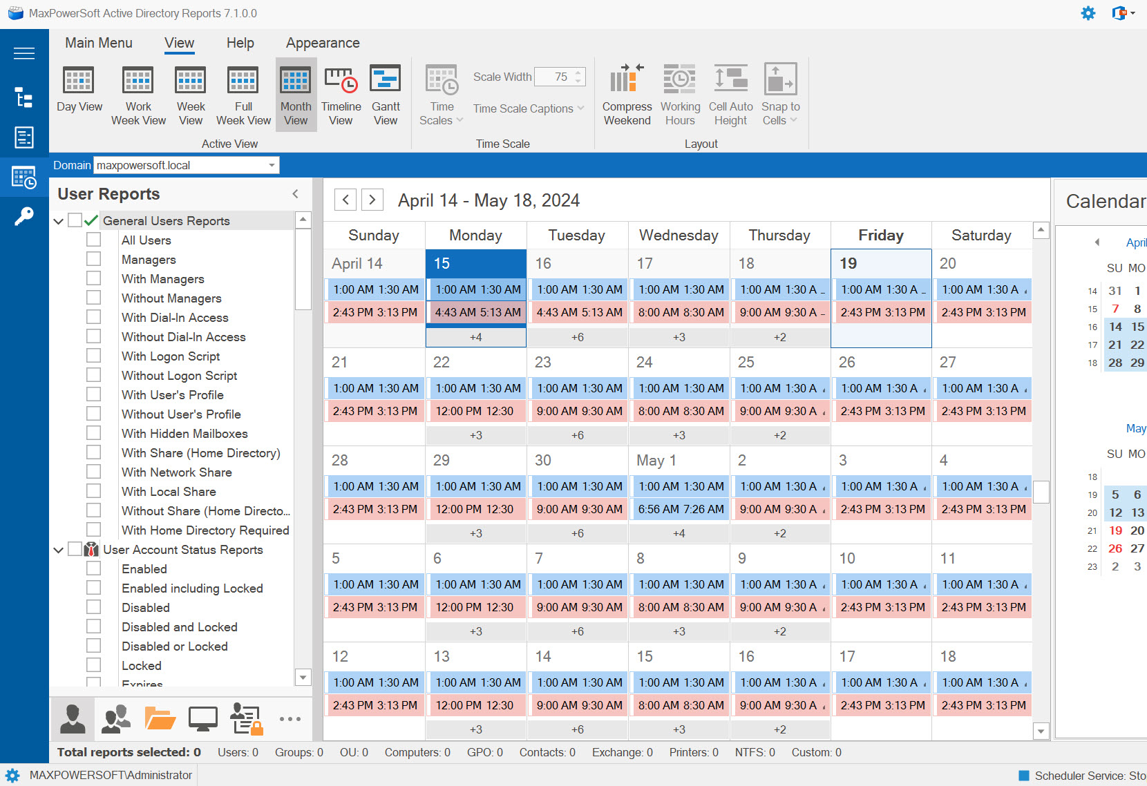 AD Reports Scheduler Month View