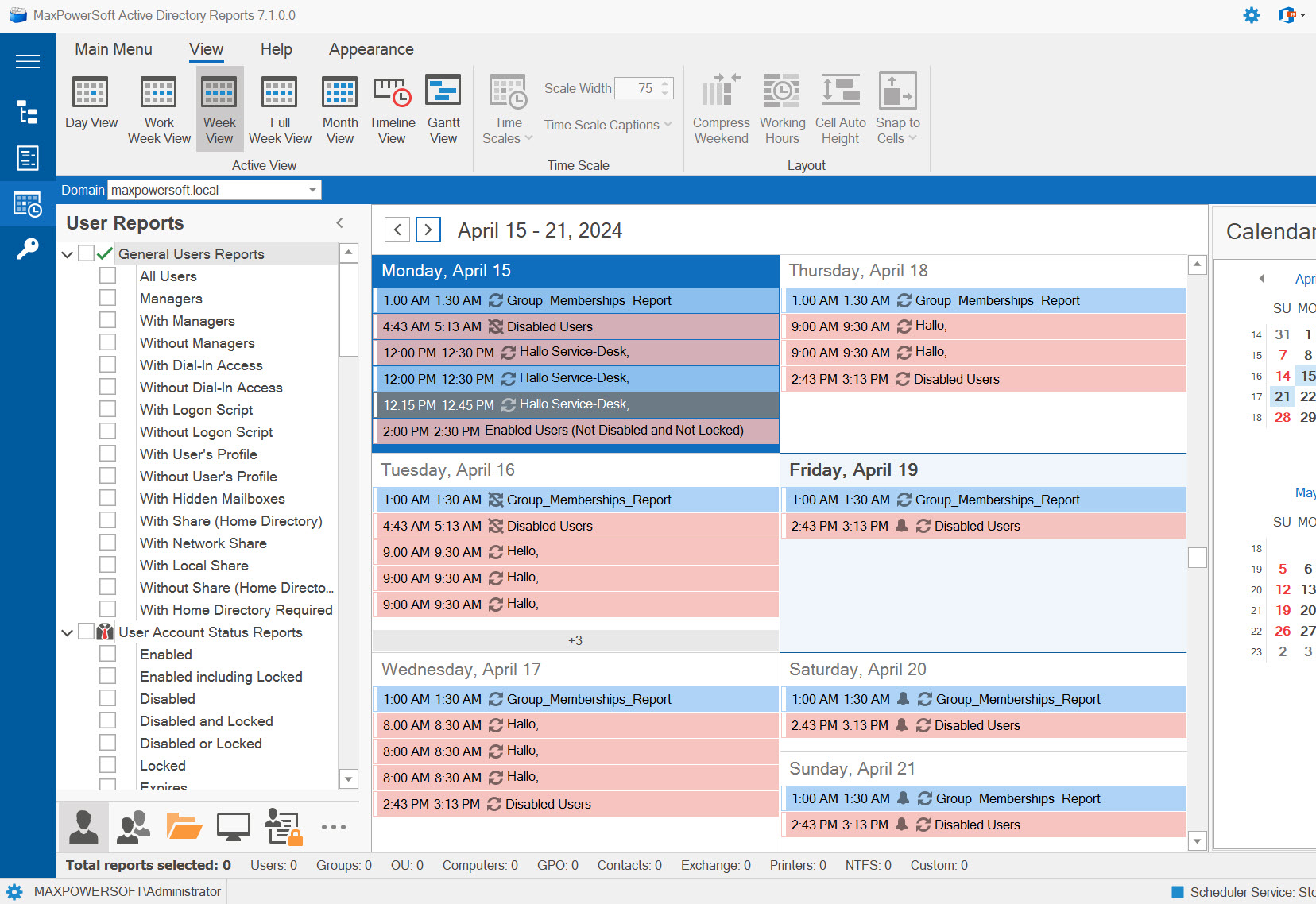 AD Reports Scheduler Work View