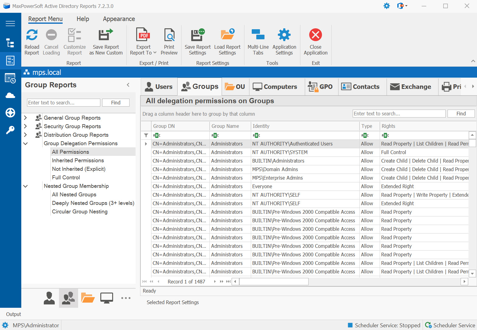 AD Reports Group Delegation Permissions Reports
