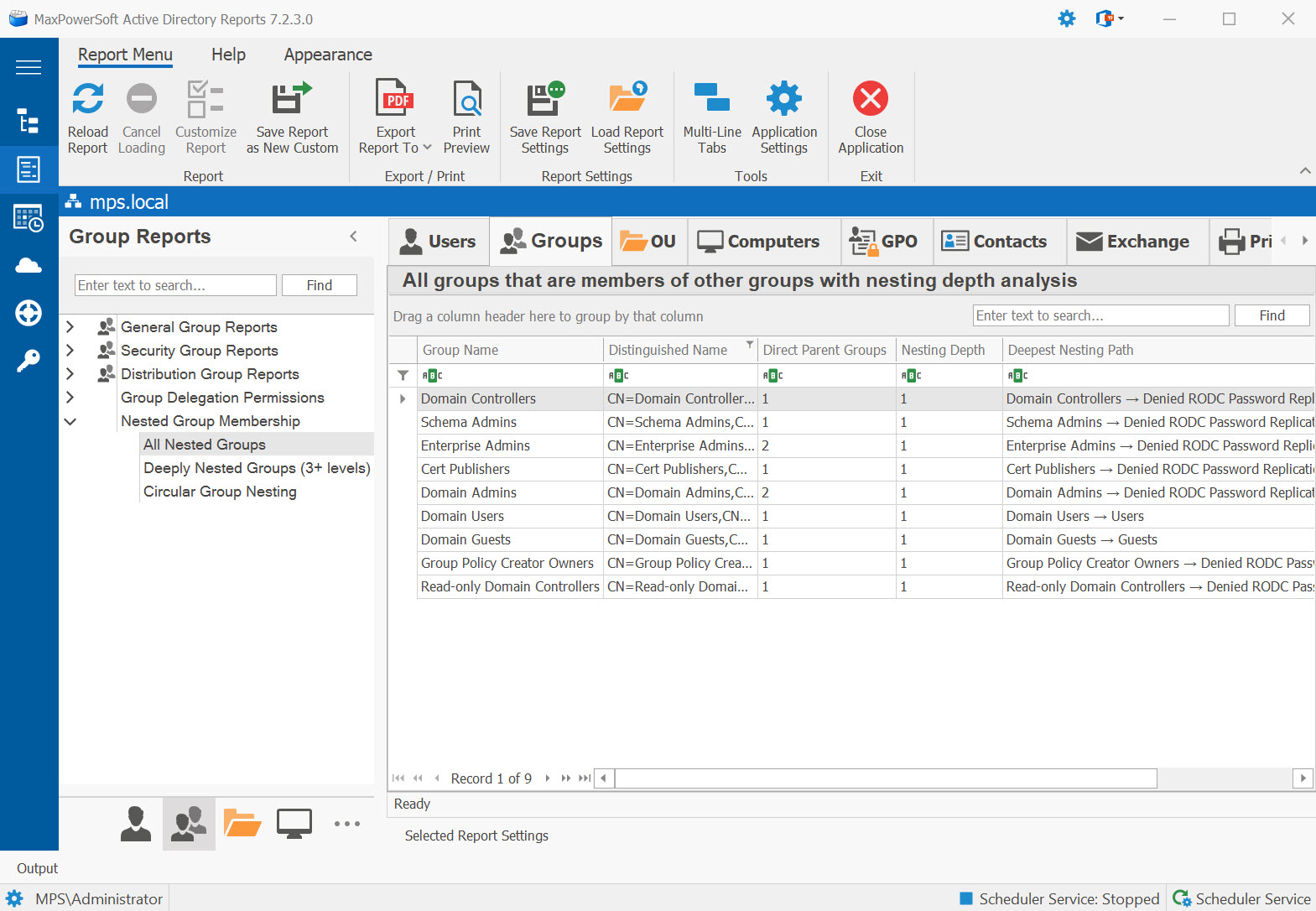 AD Reports Nested Group Membership Reports