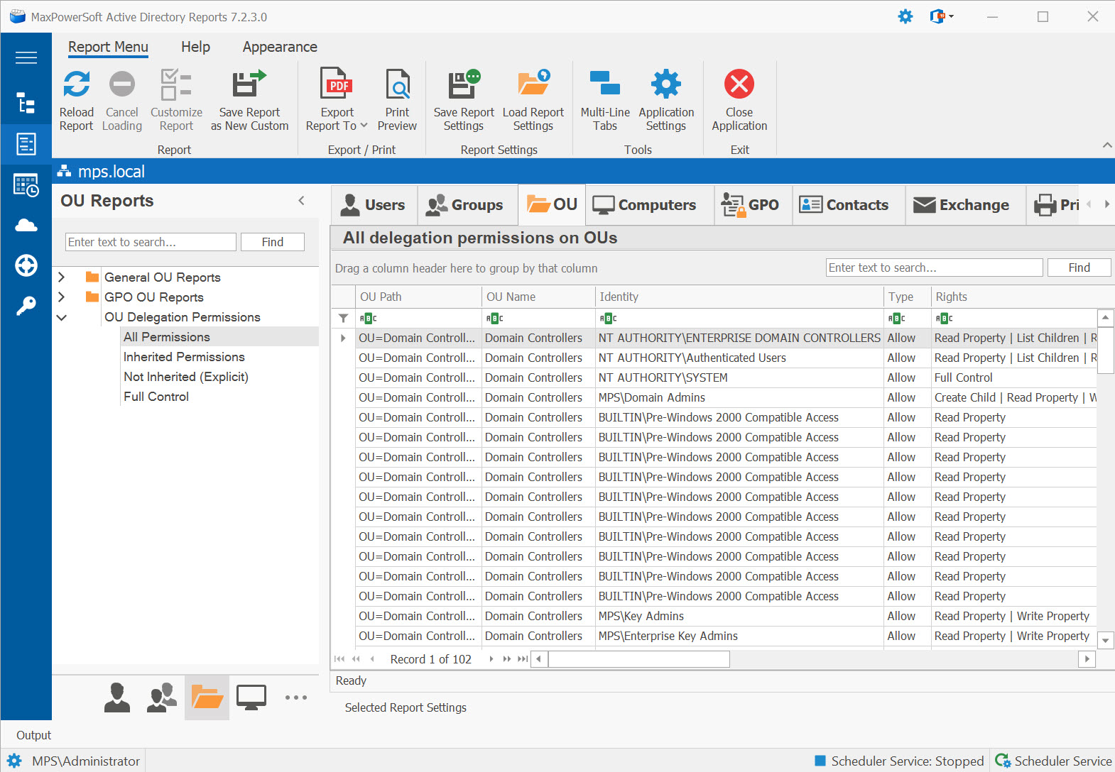 AD Reports OU Delegation Permissions Reports