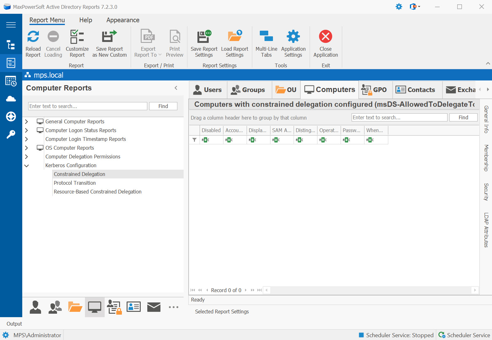 AD Reports Computer Kerberos Configuration Reports