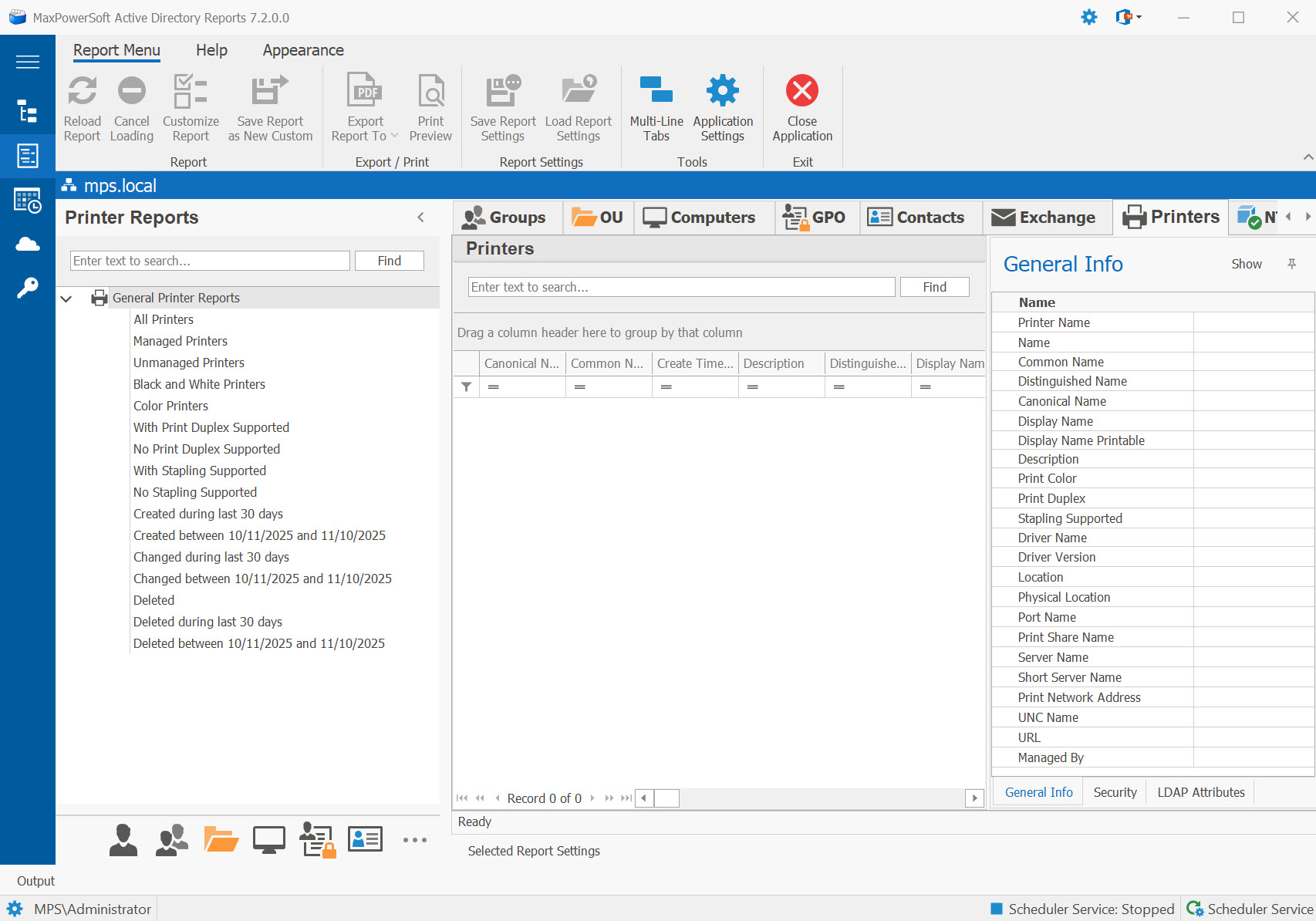 AD Reports General Printer Reports