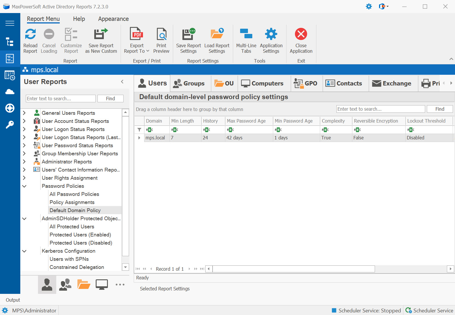AD Reports Password Policies Reports